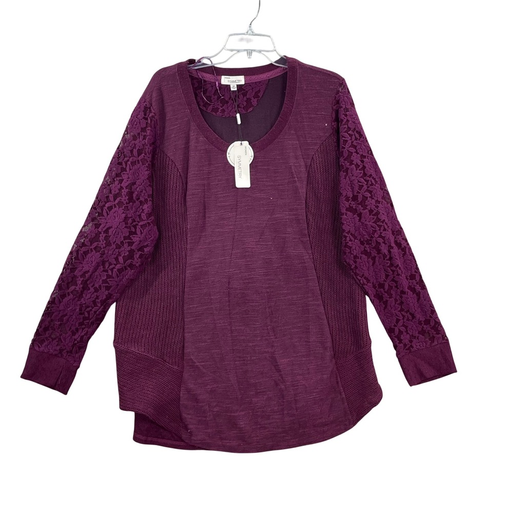 Symmetry Lace Sleeve Top Women's 3X Purple Peplum Back Lace Boho Preppy Office